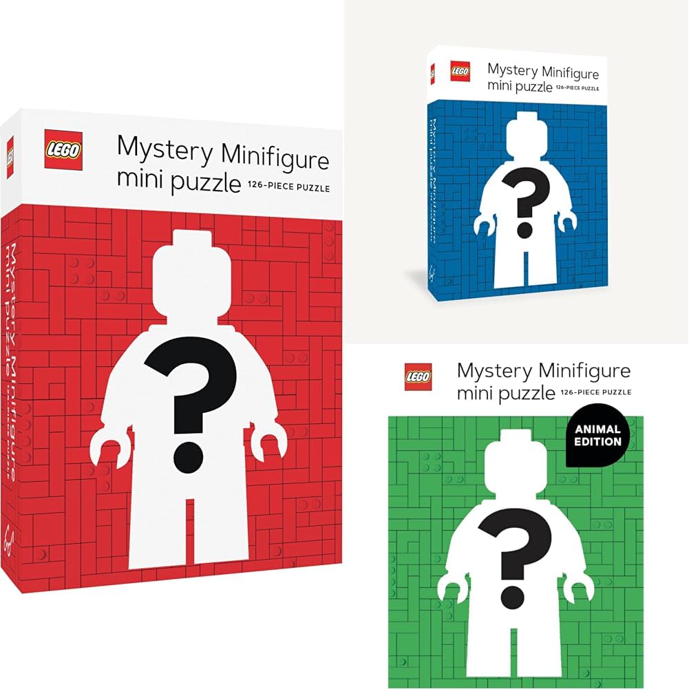 Bundle of 3 Lego Mystery Minifigure Mini Puzzles | Each Jigsaw Puzzle 126 Pieces | Red, Animal, and Blue Mystery Puzzles