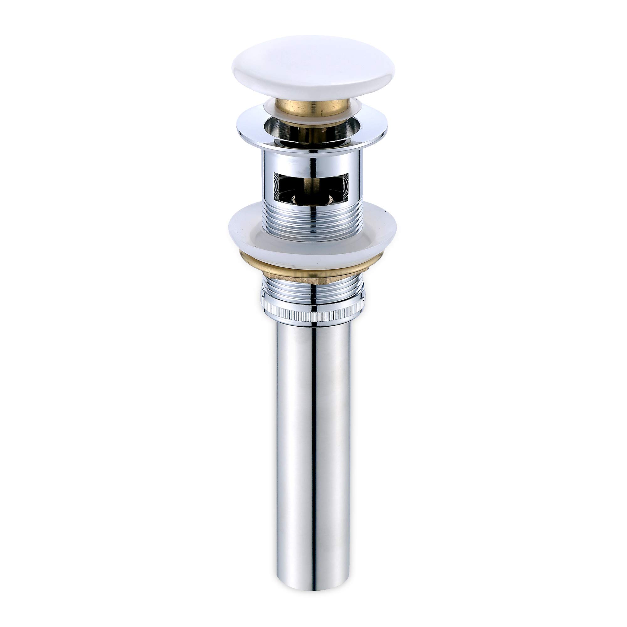 Luxier DS02-TP 1-5/8 in. Brass Bathroom and Vessel Sink Push Pop-Up Drain Stopper with Overflow in Ceramic Porcelain