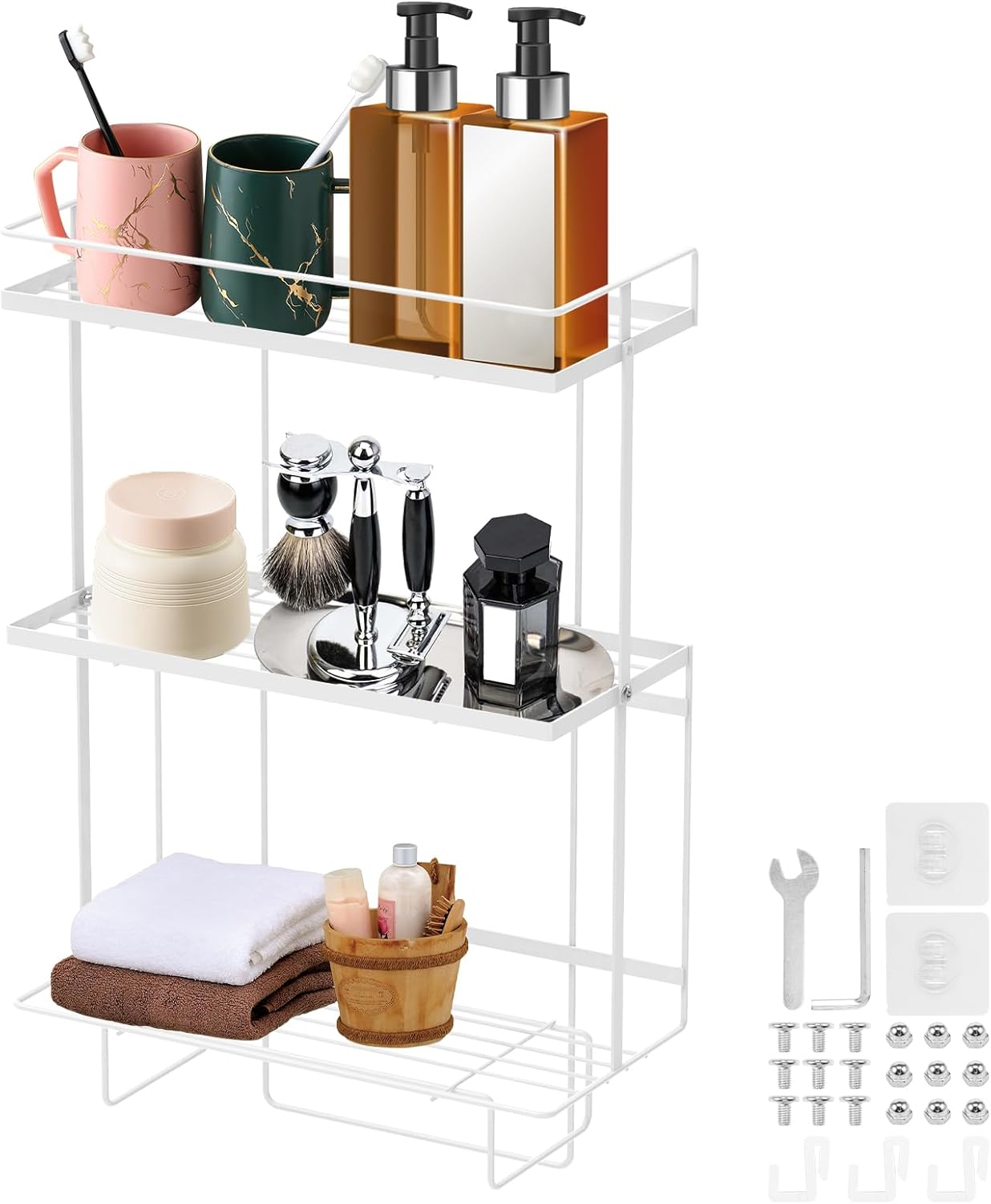 Over The Toilet Storage Shelf, No Drilling Bathroom Storage Organizer, Metal 3 Tier Over Toilet Storage, Space Saving Above Toilet Storage Rack, Bathroom Accessorier for Home(White)