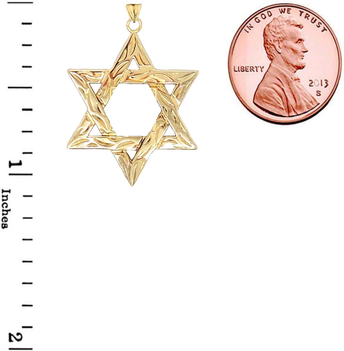 Certified 14k Gold Small Detailed Star of David Pendant - Image 2
