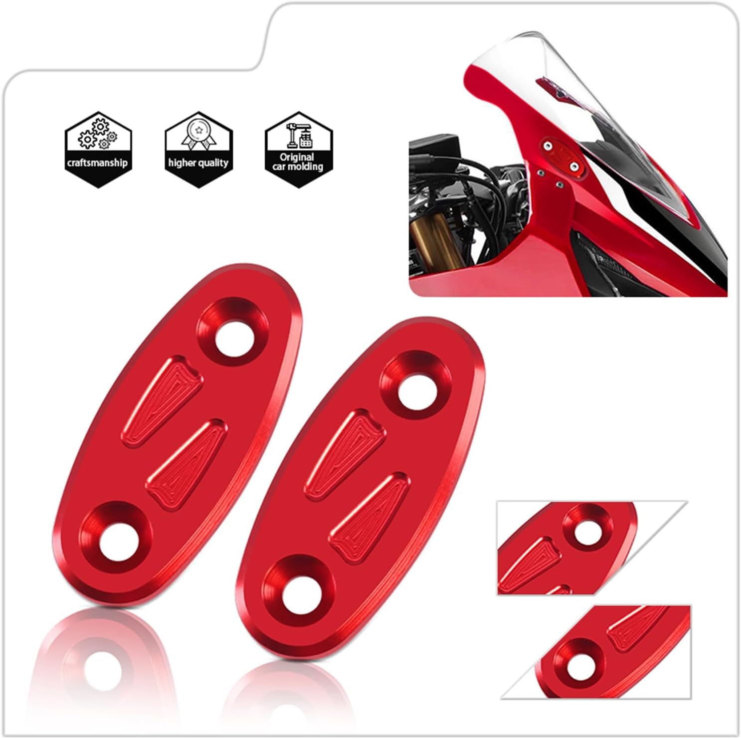 MFGZD Motorcycle Mirror Block Off Base Plates Compatible With CBR650R CBR650F CBR500R CBR300R CBR250R CBR400R 2019-2024 | 2PCS CNC Aluminum Rearview Mirror Block Off Base Decorative Plate (Red)