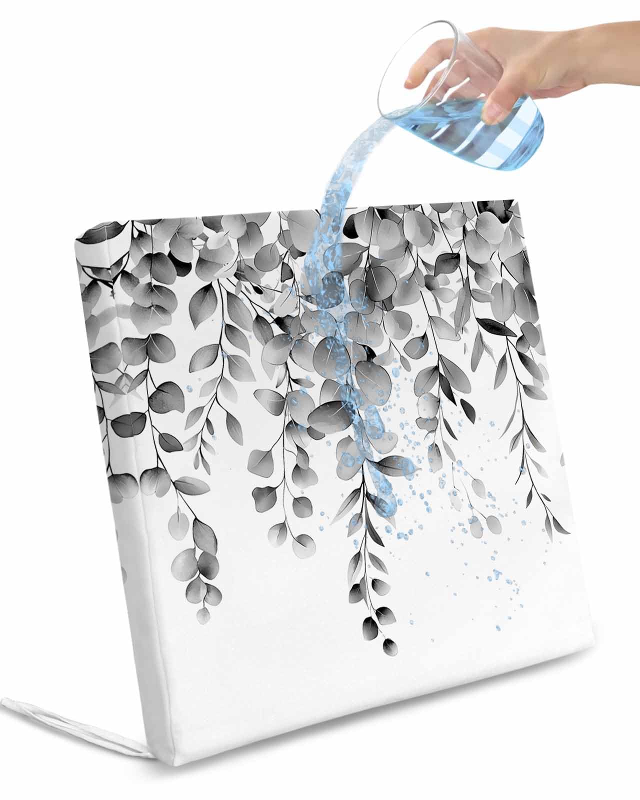 2 Pack Grey Eucalyptus Waterproof Cushion Covers with Ties, Outdoor Patio Chaise Lounge Chair Seat Cushion Slip Covers Replacement(Only Cover) Botanical Leaves Aesthetics Flowers 22