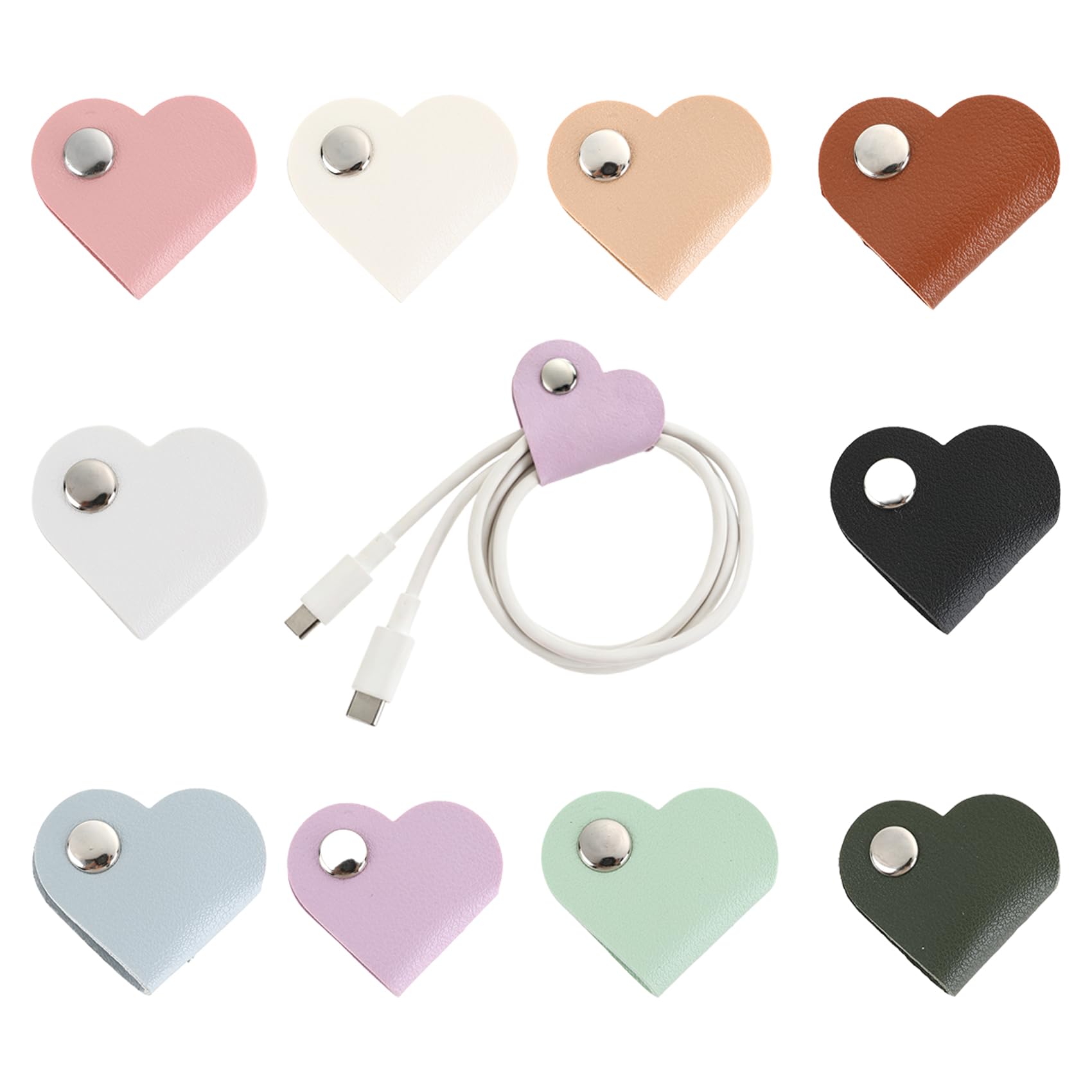 10 Pack Heart Cord Organiser,Heart Shape PU Leather Cable Organizer,Cable Cord Organizer,for Charging Cords,Earphones,USB Cables,Office & Travel