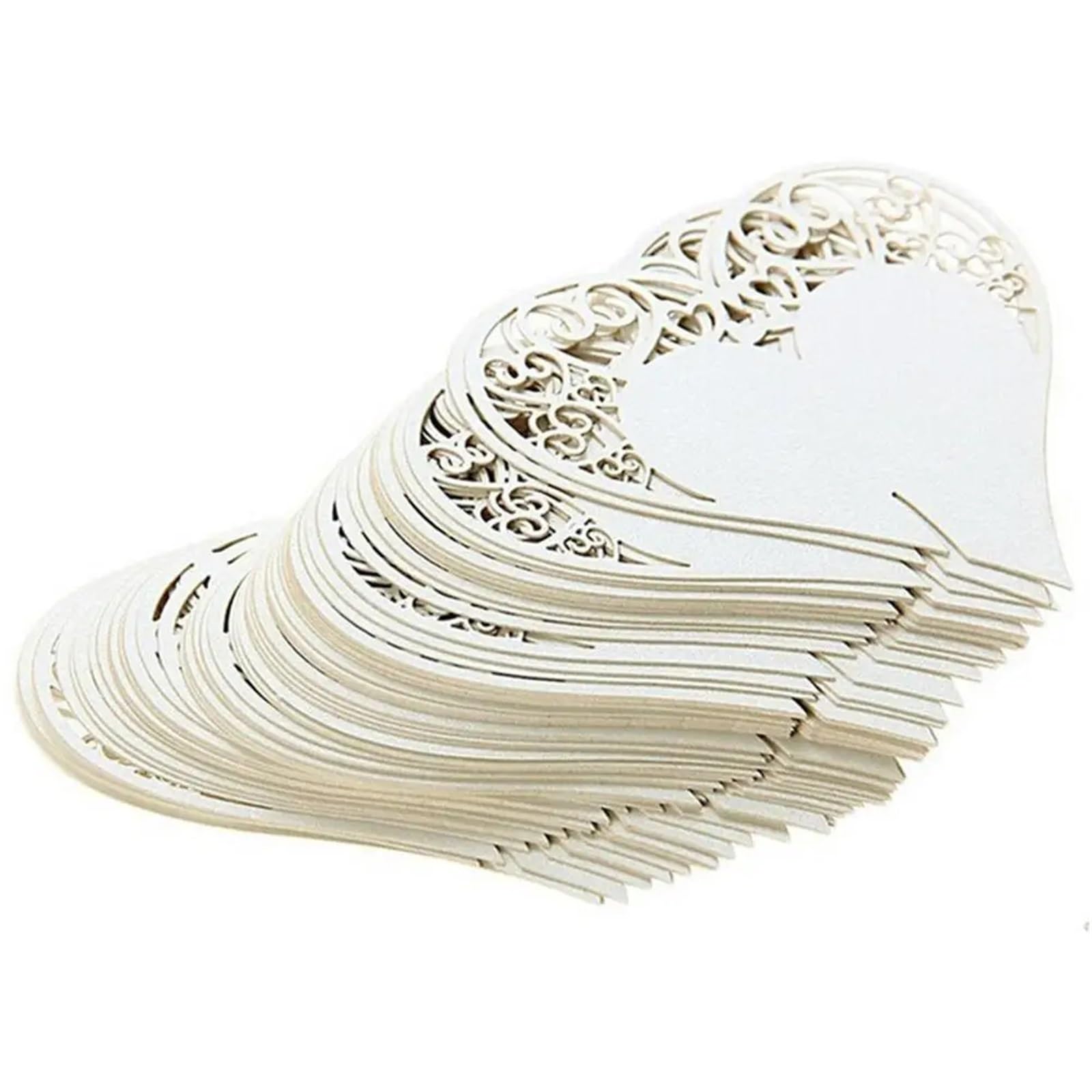 Carte de Table, Marque-Places de Mariage Verre à vin Floral en Forme cœur coupé Blanc 150 pièces 8x8 cm