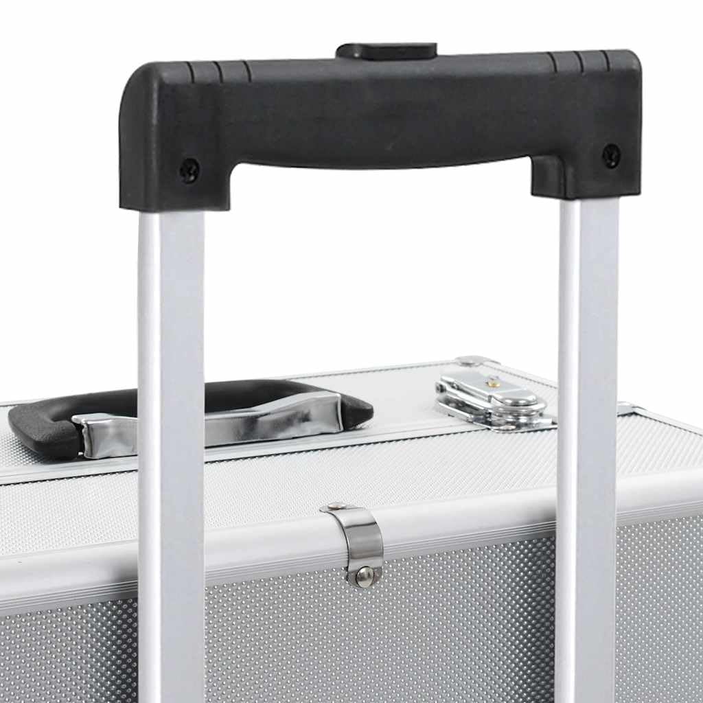 Kosmetikkoffer mit Rollen, Reise-Beauty-Case mit ausziehbaren Ablagen, Frisierkoffer Aluminium, 37 x 22 x 78 cm, Silber