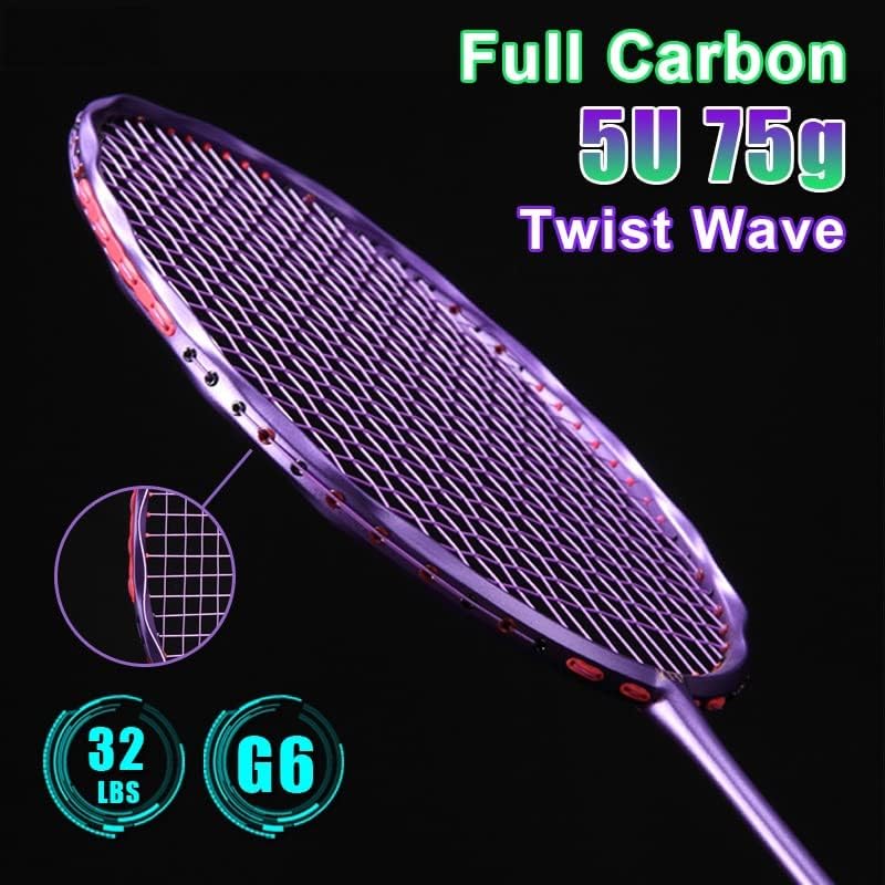 Miniatura 7 de JFGJL 5U 2.65 oz 30Lbs Raqueta de bádminton con marco de fibra de carbono completo con atado libre