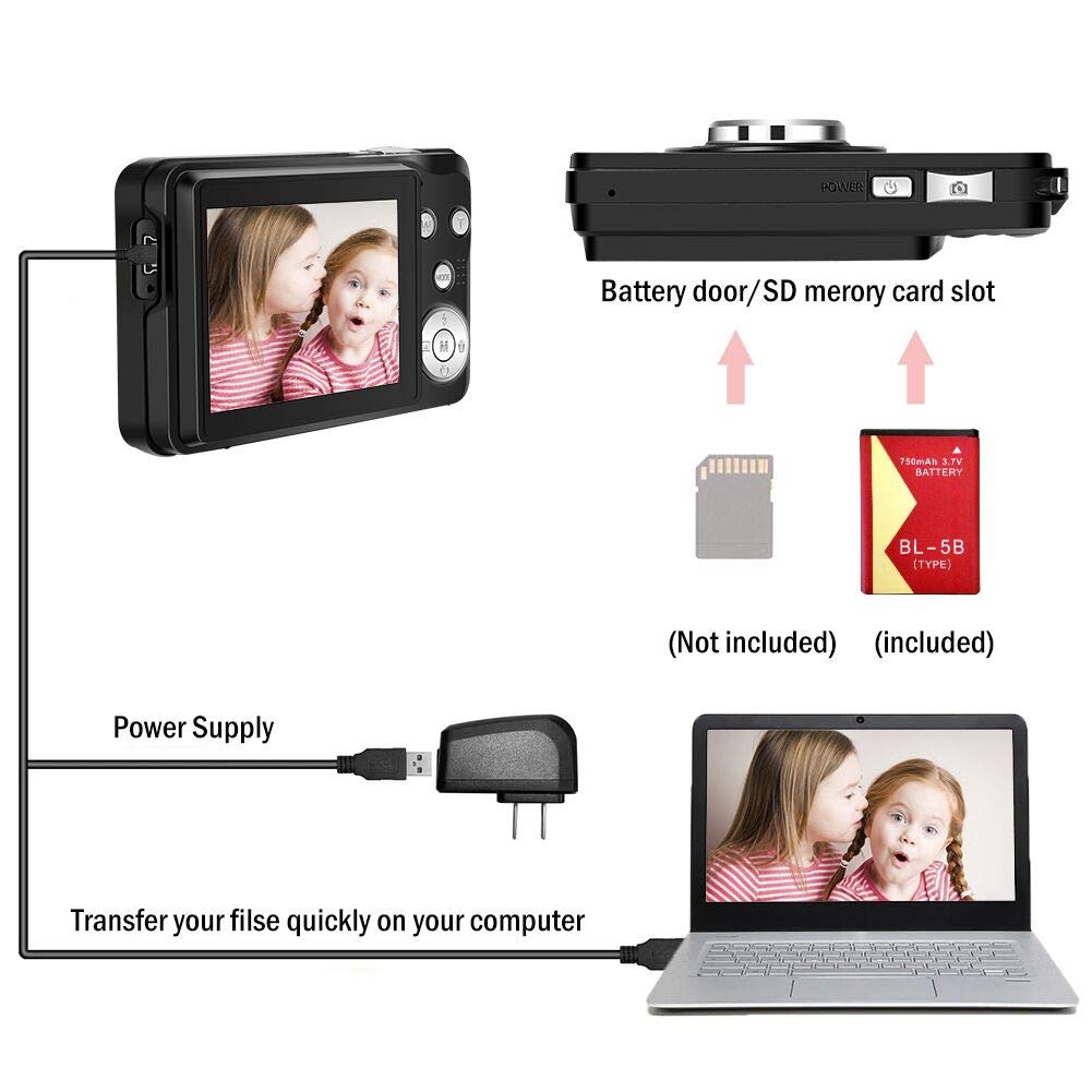 Camara de Fotos Cámara Digital 1080P 30 Megapíxeles Camara Fotos Full HD Cámara Recargable de 2.7 Pulgadas Cámara de Bolsillo con Zoom Digital de 8X Cámara Compacta para Adolescentes Principiantes