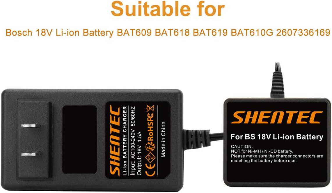 18V Li-ion Battery Charger Compatible with Bosch 18V BAT609 | BAT609G BAT618 BAT618G BAT619 BAT619G BAT610G 2607336169 2607336170 2607336236 2607336091(Slide-in Style Battery)