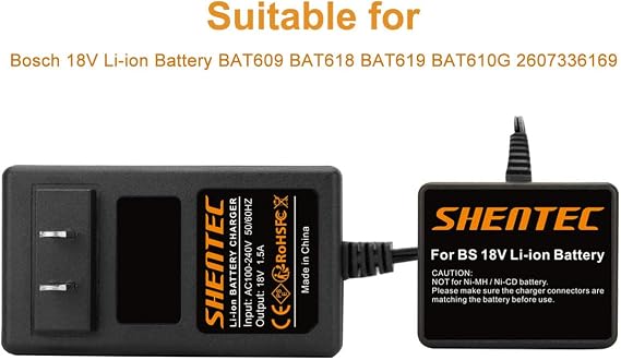 Shentec 18V Li-ion Battery Charger Compatible with Bosch 18V BAT609