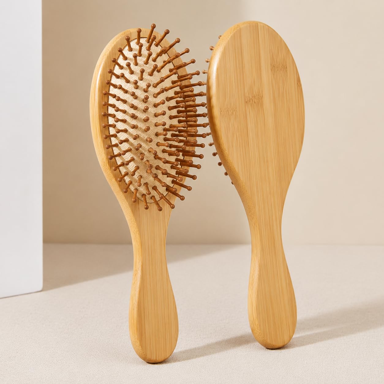 Bamboo Hair Brush with Wooden Bristles | Natural Anti-Static Paddle Brush for All Hair Types | Gentle Detangling & Scalp Massage Set (Oval)-picture-47