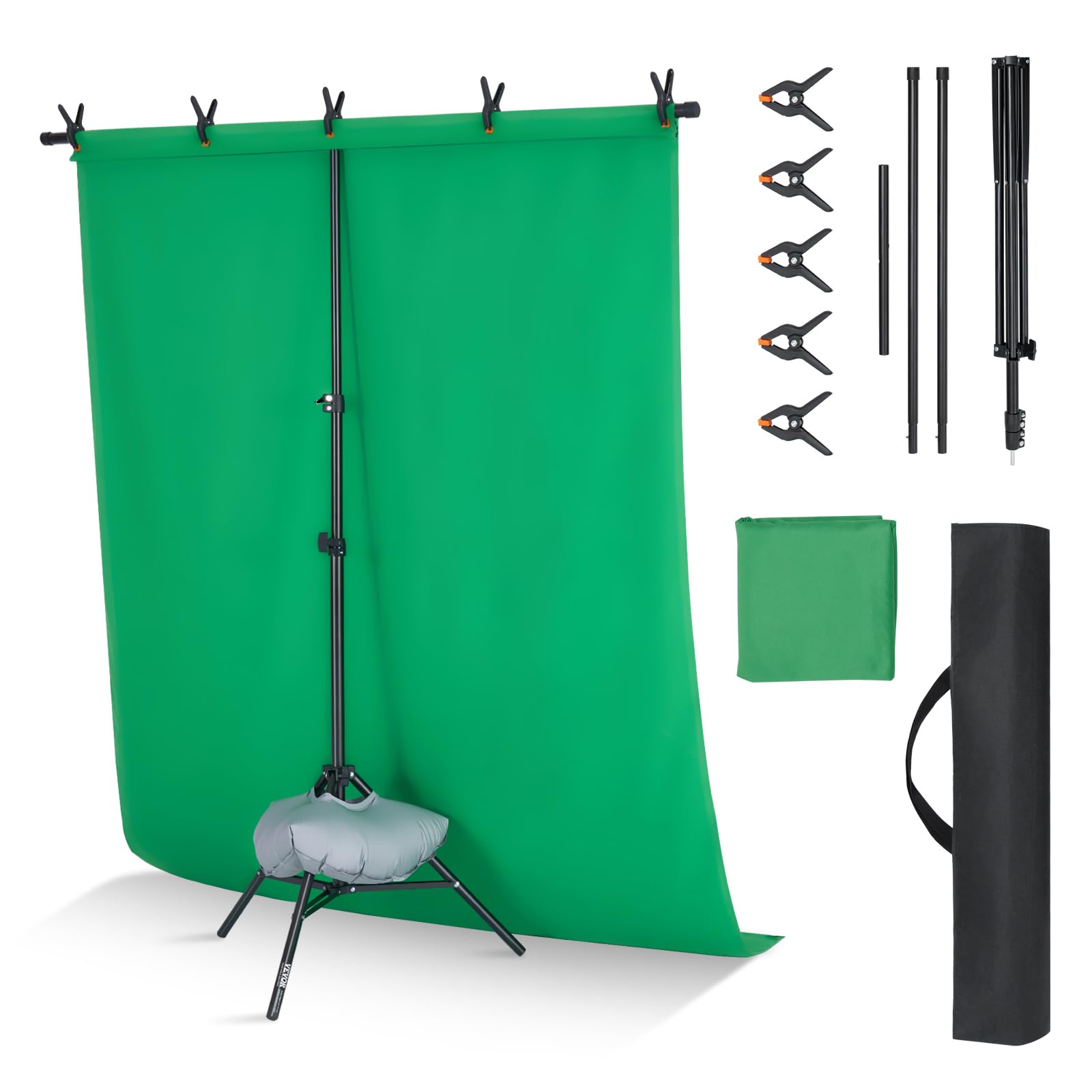 VEVOR Backdrop Stand, 5 x 6.5 ft Adjustable Photo Backdrop Stand Kit, Portable Background Backdrop Stand with 3 Crossbars, Heavy Duty Projector Screen Stand, for Wedding, Photo Video Studio & Party