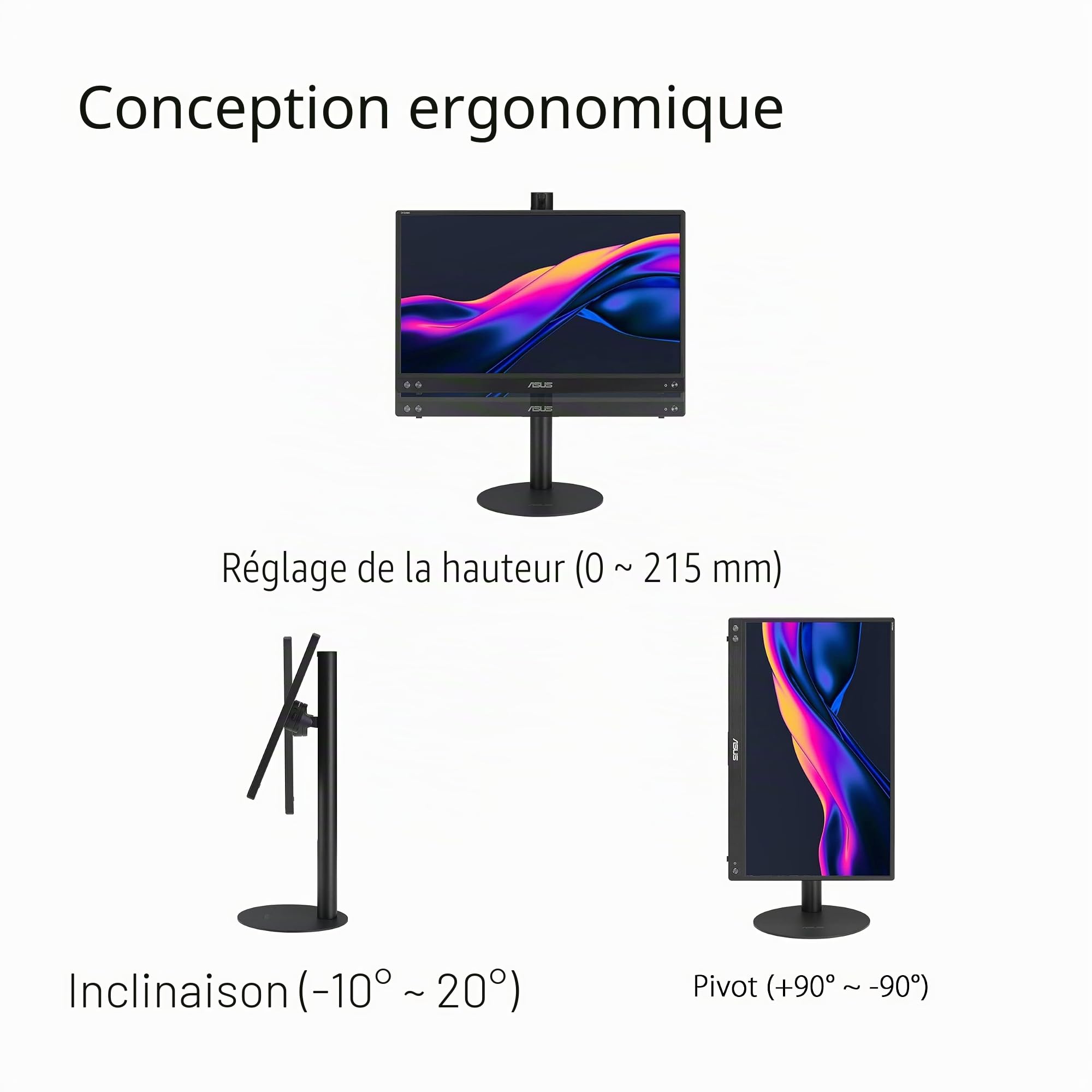 ASUS ZenScreen Stand MTS02D – Support Ergonomique pour écrans Portables, Inclinaison, Pivot, réglages de la Hauteur, Compatible avec Prise trépied 6,35 mm, Installation à Domicile, Bureau à Domicile