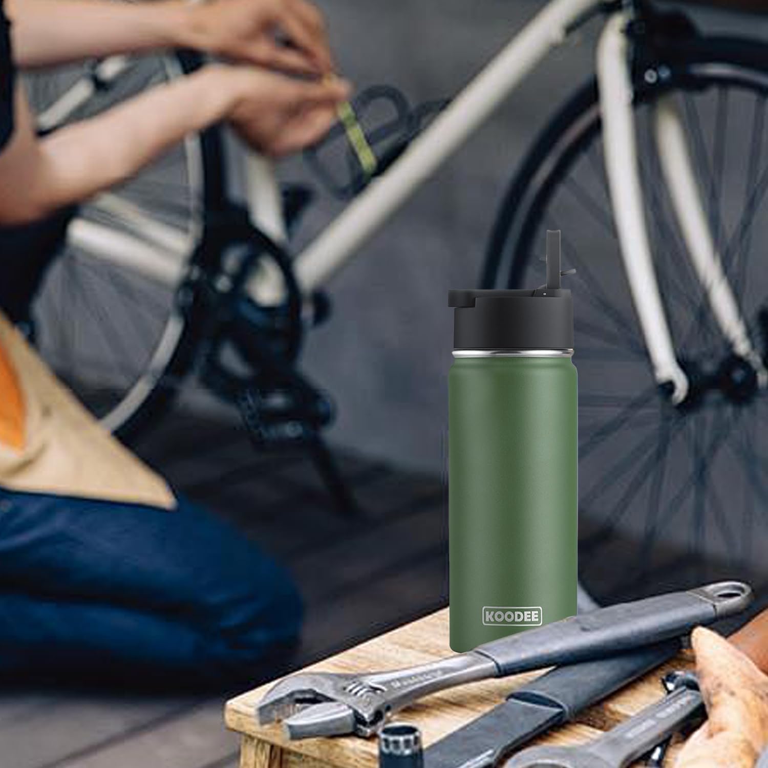 koodee 18oz Insulated Water Bottle 2 Pack Stainless Steel Double Wall Vacuum Water Bottle with Straw,for School (Navy-Grass Green) - Image 8