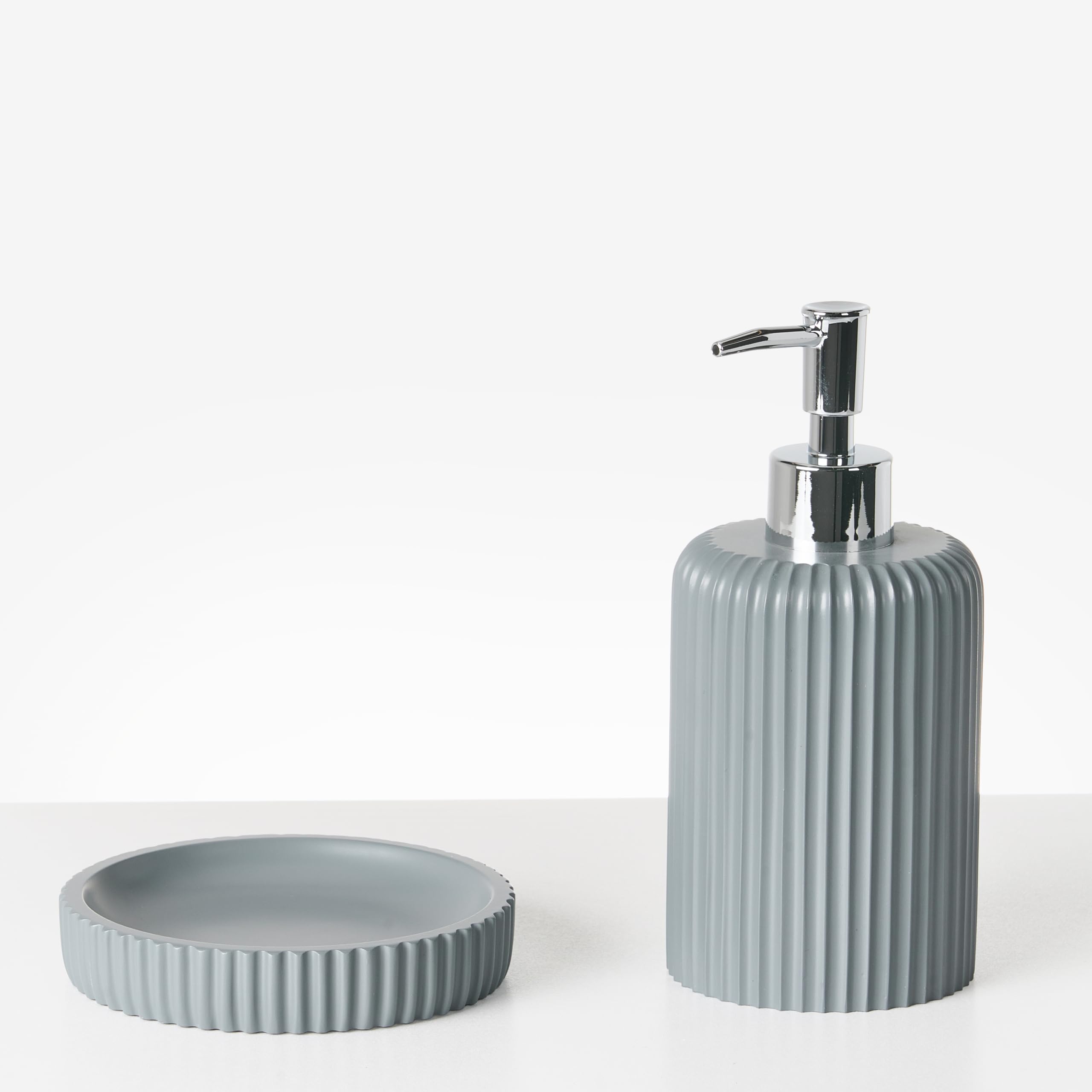 Conjunto de 5 Accesorios de baño jabonera dispensador de jabón escobilla de Inodoro Vaso Soporte para cepillos de Dientes Gris Camana