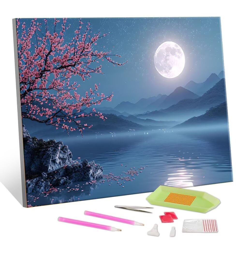 DIY Malarstwo diamentowe 5D, sztuka diamentowa, księżyc, jezioro, zestawy dla dorosłych, sztuka ze strasu, haft, artykuły rzemieślnicze, dla dzieci i dorosłych, idealna dekoracja ścienna do domu,