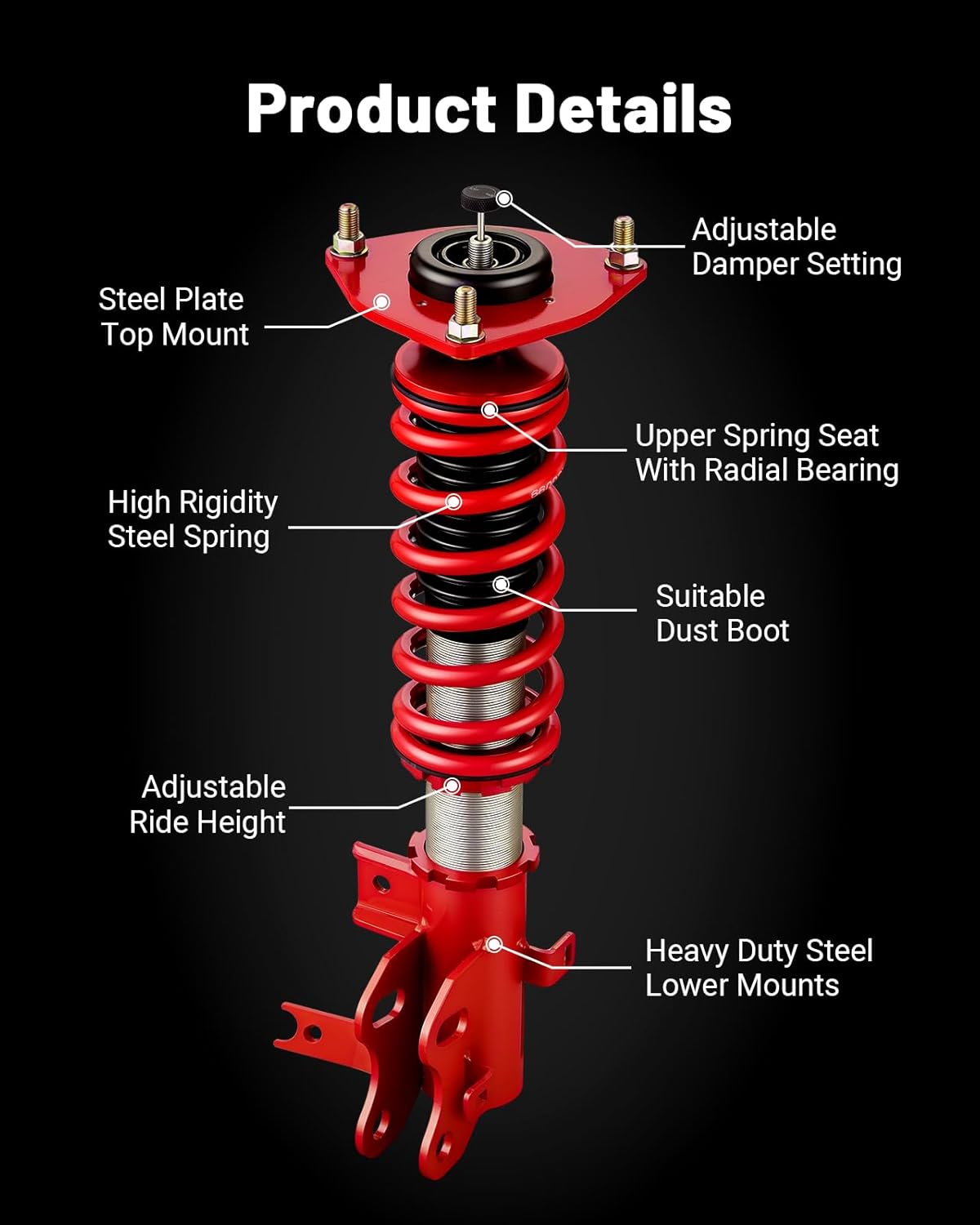 EVIL ENERGY Coilovers Compatible for Acura ILX (DE2) 2016-2021, Height Adjustable Coilovers Lowering Kit with 32-Level Damper Adjustment, Coilovers Suspension Kit, Red