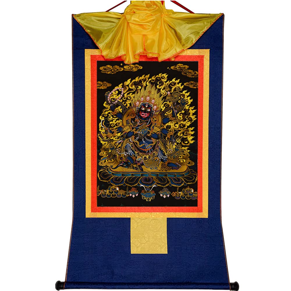 Gandhanra Mahakala Tibetan Thangka Wall Hanging - Dharmapala Thangka - Hot Stamped Buddha Tapestry For Zen Home Decor, Meditation, Spiritual Relaxation And Peace