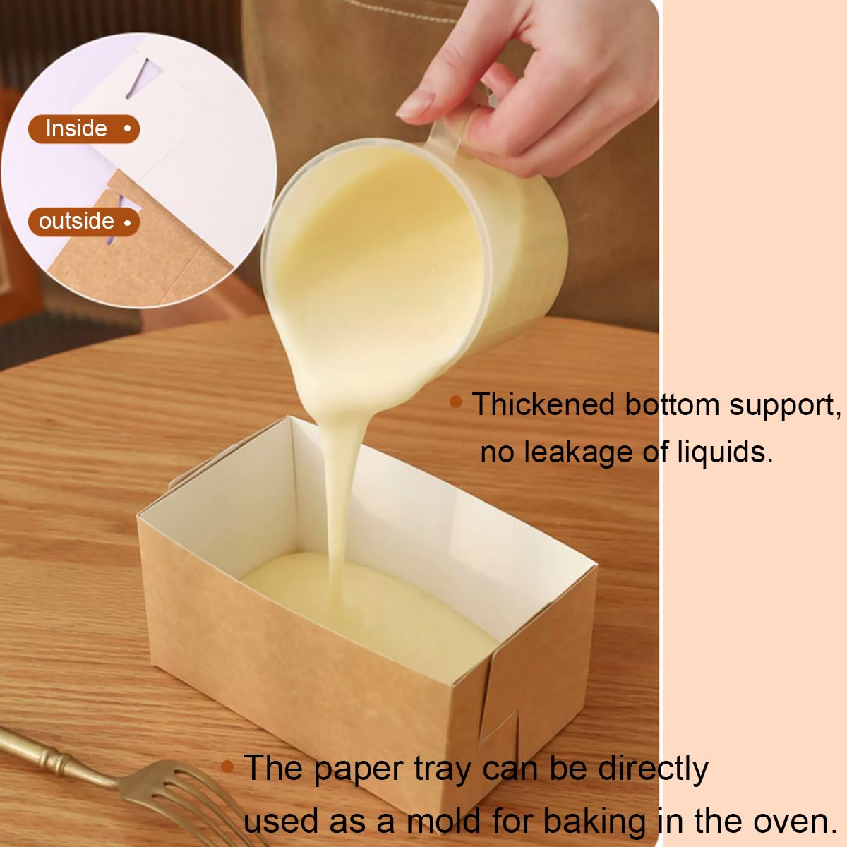 Moldes de papel para hornear, 7 x 3.6 x 3.1 pulgadas, molde rectangular de panadería reciclable natural de 25 quilates, apto para microondas y congelador