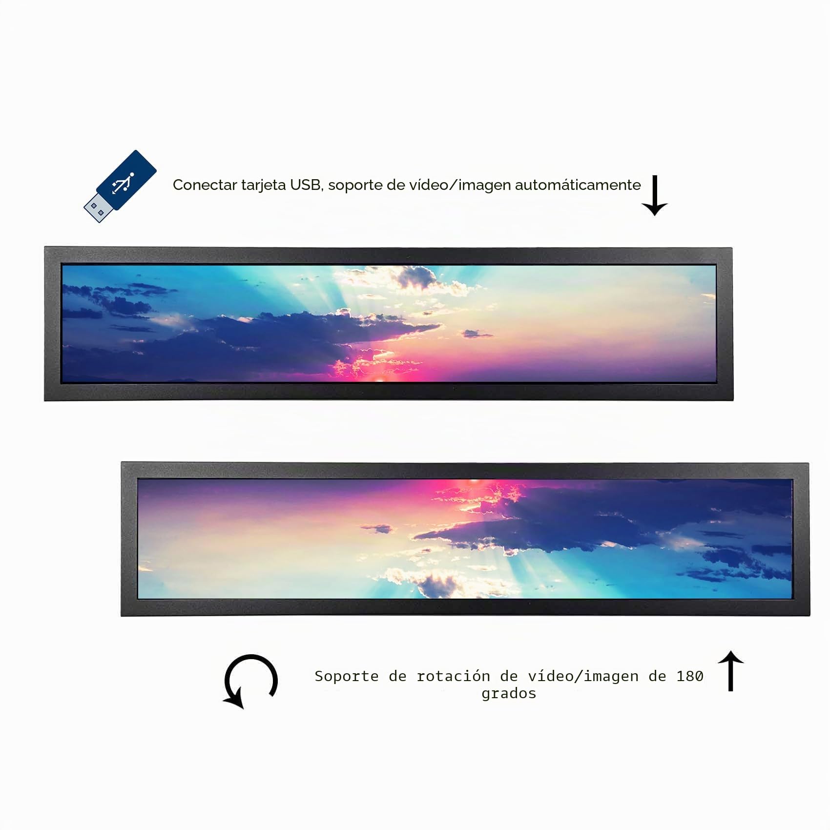 VSDISPLAY Monitor LCD Ancho portátil, 28" 1920 x 360 700nit IPS Pantalla de Tira Larga, Puerto de Video USB,para Game Manquee Gabinet Display, para Panel de Publicidad | Puerto de Video H/D USB,para Game Manquee Gabinet Display, para Panel de Publicidad