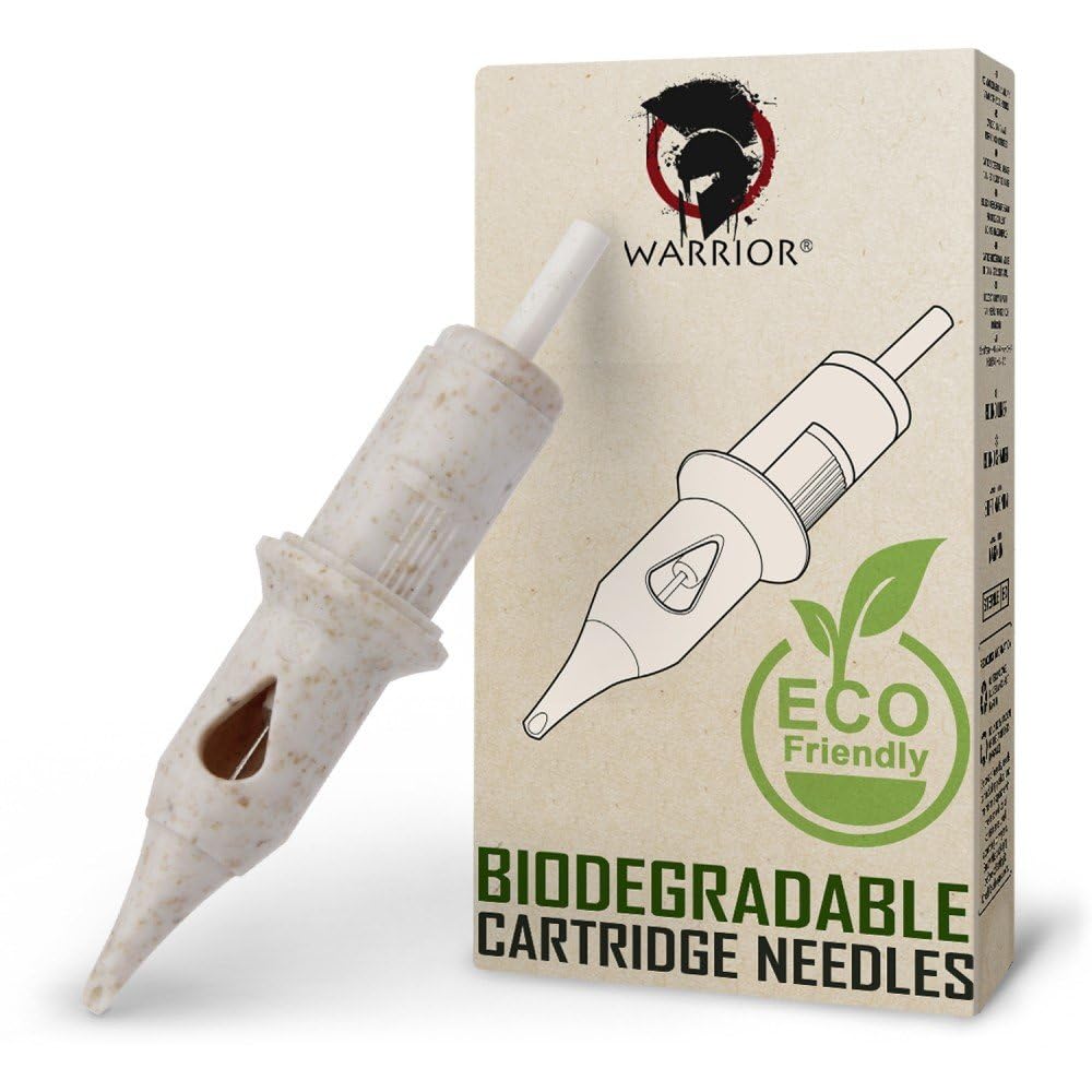 Biologisch abbaubare Tattoo-Nadelkartuschen WARRIOR, umweltfreundliche Tattoo-Nadelkartusche, runder Liner, 20 Stück, japanischer Chirurgenstahl, Einweg-Permanent-Make-up-PMU (0.25mm-0807RL)
