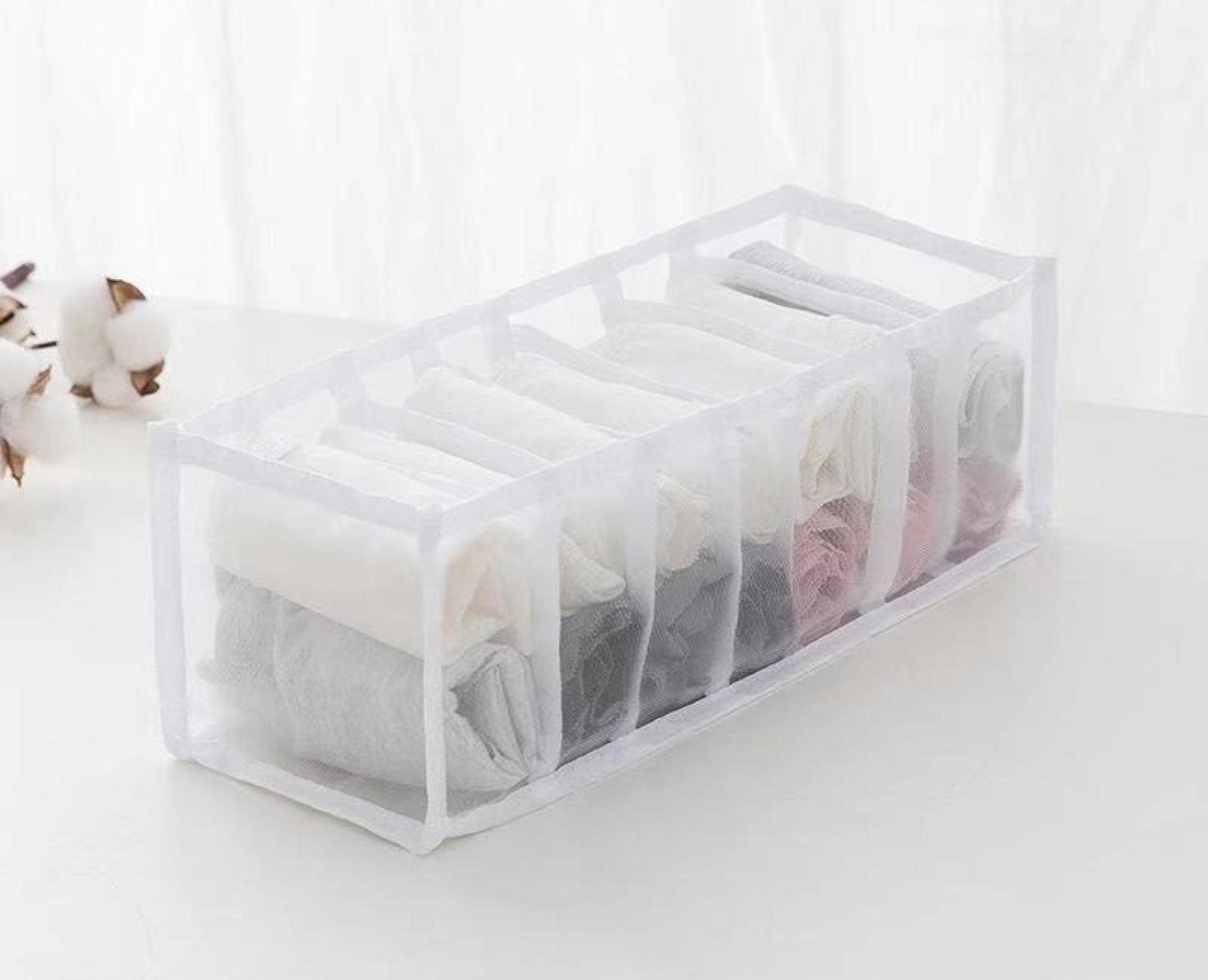 HJLIKE Underwear Storage Box Household Dividing Drawer Type Fabric Multi-Functional Three in one Underwear Socks Bra Artifact White7grid