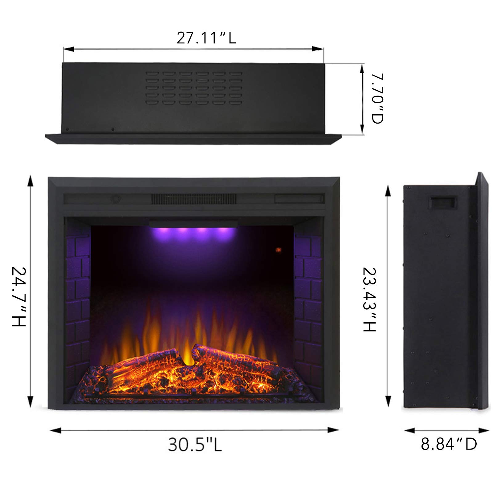 Amazon.com: Valuxhome Electric Fireplace, 30 Inches Electric Fireplace  Insert, Fireplace Heater with Overheating Protection, Fire Crackling Sound,  Remote Control, 750/1500W, Black : Home u0026 Kitchen