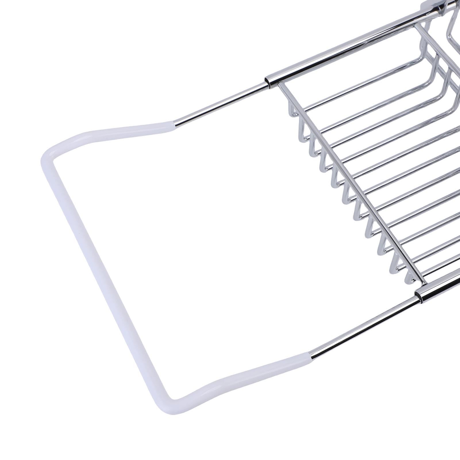 Sxhlseller Bandeja de Baño de Acero Inoxidable de 25 a 38,4 Pulgadas |Estante Extensible para Bañera de Ducha con Soporte para Teléfono para champú y (Silver)
