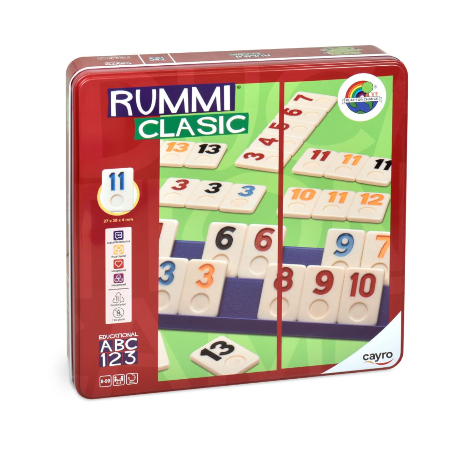 Cayro - Rummi - + 8 Ans - Modèle Classique - Jeux De Société Amusants pour Enfants Et Adultes - 106 Pièces, 1 Sac en Tissu Et 4 Supports - 2 À 4 Joueurs