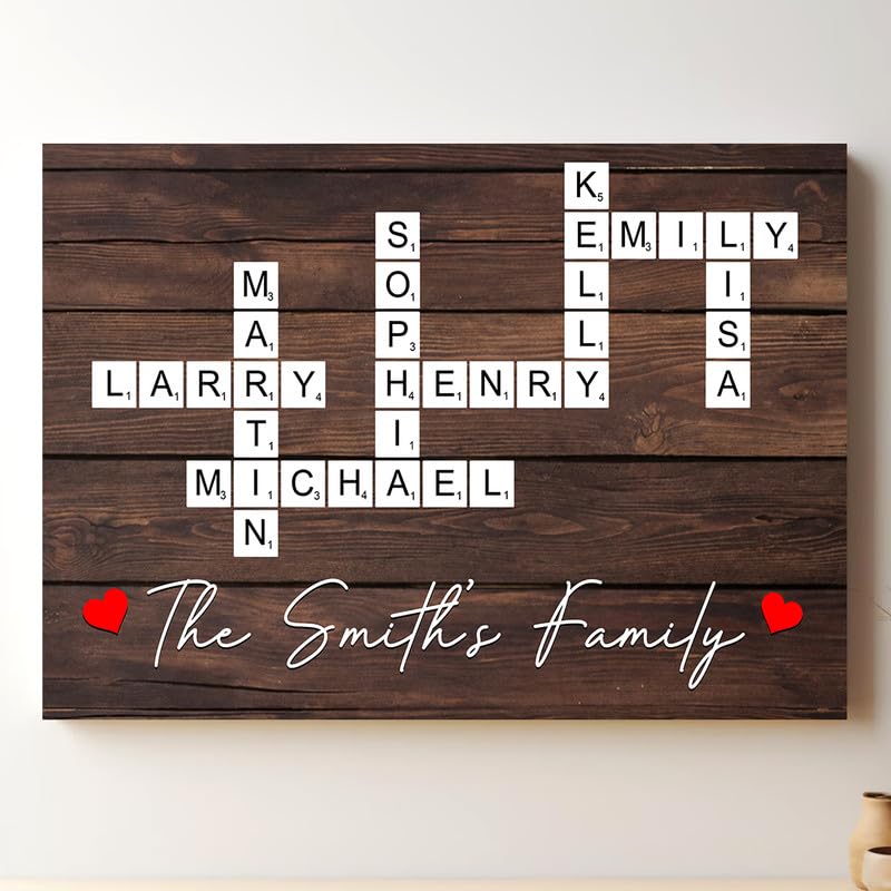 Personalized Family Scrabble Canvas Print Custom Family Name Crossword Puzzle Wall Art Last Name Sign Scrabble Tile Home Decor Gift Family Name Art Print - Gifts for Mom on Birthday Mothers Day