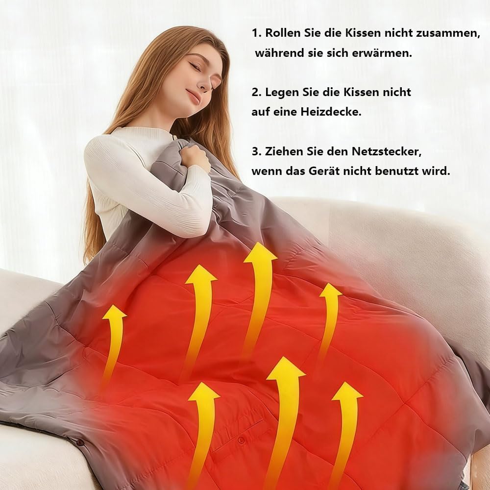 Heizdecke Kabellos mit 7.4V Akku für Herren Damen, Elektrische Wärmekissen Tragbar Beheizter Schal für Zuhause, Büro, Reisen, Wandern