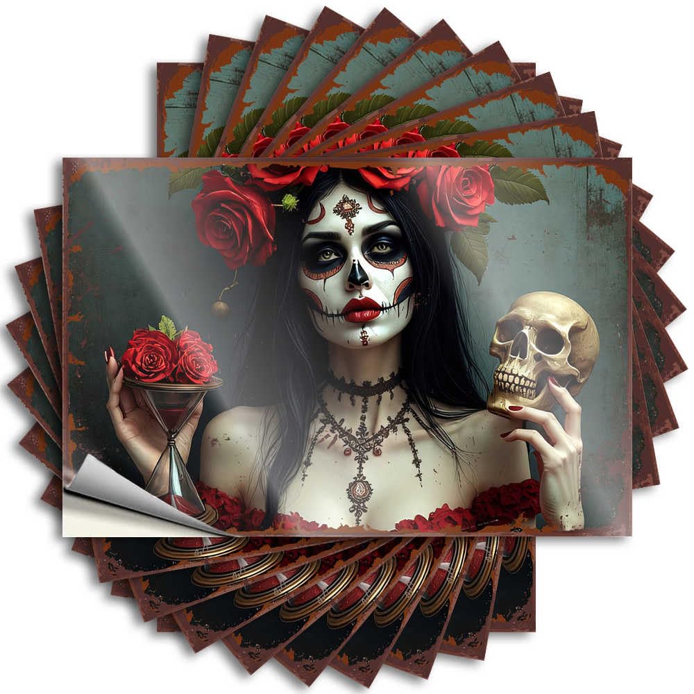 Fzfn Women's Colour Day Of The Dead Beauty: A Timeless Celebration Aesthetic Porch Decor - Funny Sticker Door Removable Vinyl Decal(8X12cm)