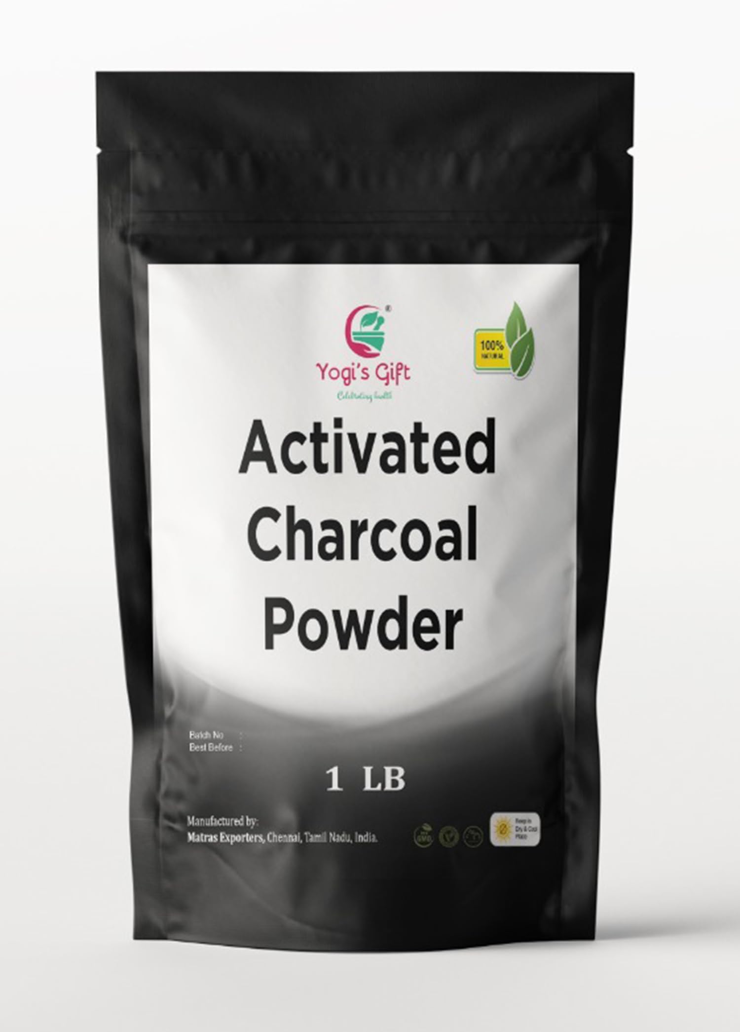 Activated Charcoal Powder 1 LB | Grounded Activated Charcoal Powder for Facial Scrub, Skin & Soap Making | Coconut Shells Based | By Yogi's Gift®