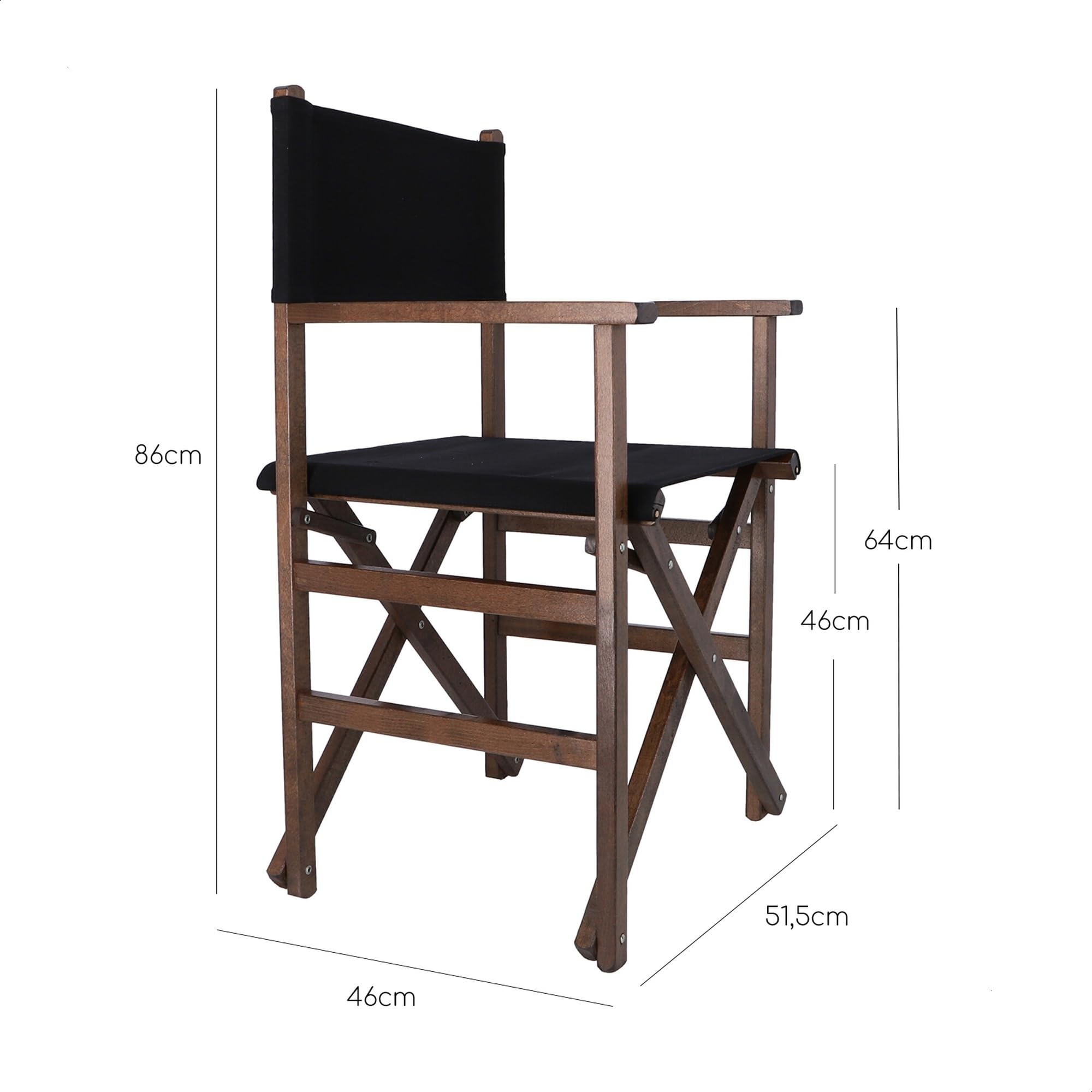 Silla de Director de Madera Nogal con Lona de Color Negra