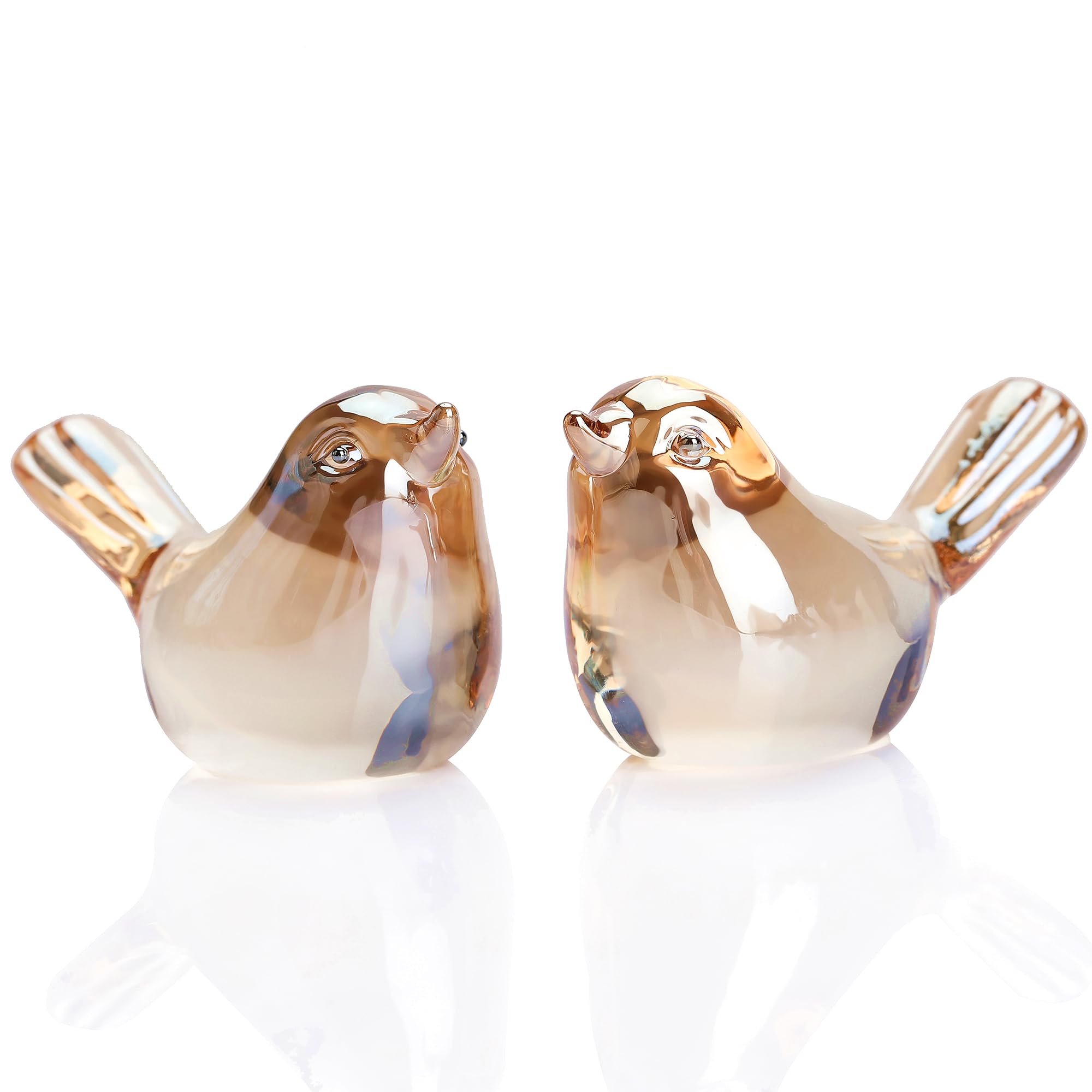 Small Bird Figurines Home Decor Glass Crystal Bird Statue Modern Style Decorative Ornaments for Living Room, Bedroom, Farmhouse, Office Desktop, Book Shelf, Coffee Table, Cabinets (Gold)