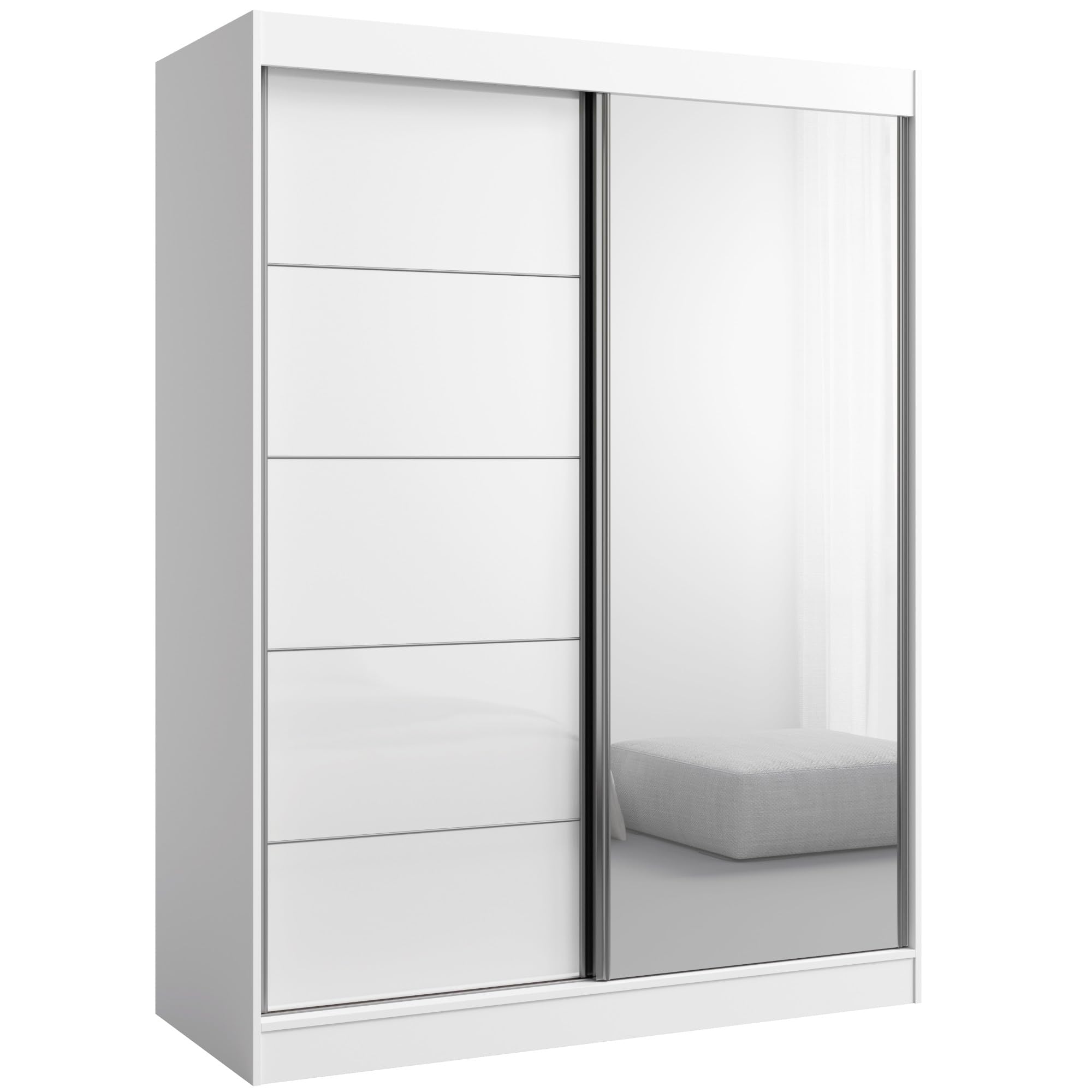 Szafa przesuwna z lustrem Como 2D1L 150 Biała (lacobel)