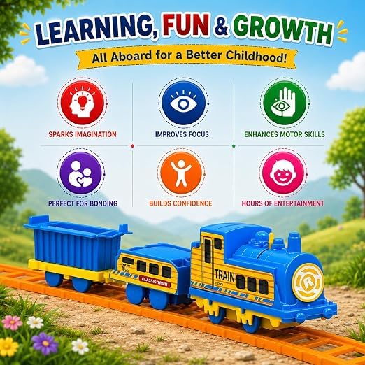 Image of Braintastic Play Train Set for Kids 3+ Years | Battery Operated Toy Train with Track | Colorful Railway Train Set for Boys & Girls | 14-Piece Train Track Toy