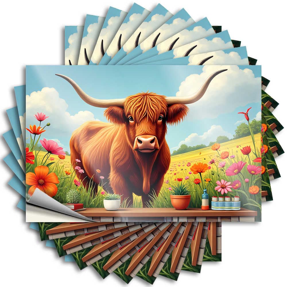 Highland Cow in A Flower Garden Teens Stuff Encouraging - Sticker Bumper Waterproof Decal(8X12CM)