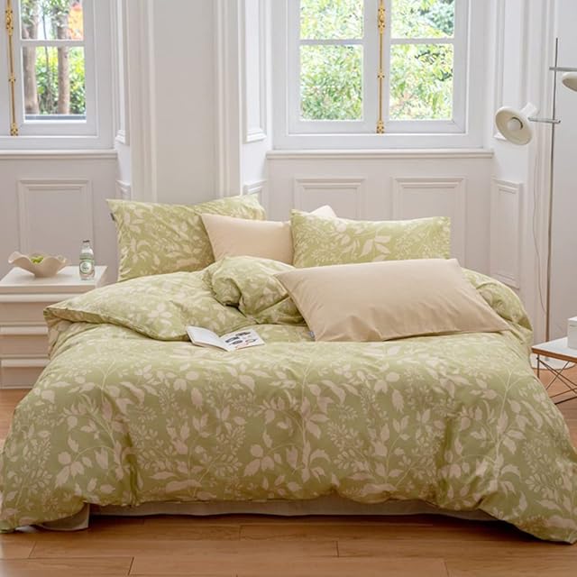 CLOTHKNOW Sage Green Comforter Set Queen White Floral Bedding Comforter Sets Green Bedding Sets Girls Women Bedding Botanical Bedding Comforter Green Boho Bed Sets 3Pcs Green White Bed Comforter