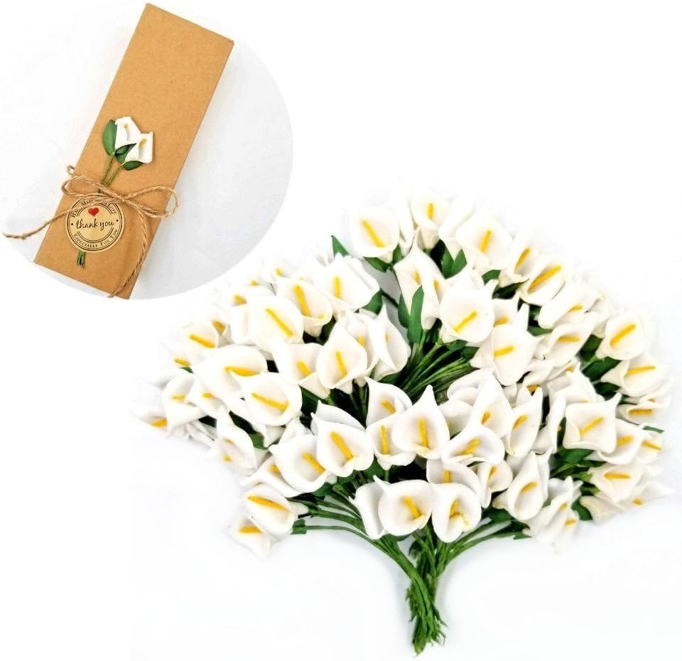 JZK 144 Foam White Calla Lily Small Artificial Flowers for Crafts Favour Box Gift Box Card Making Embellishment Decoration for Wedding Birthday Christmas Party