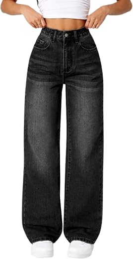 DEELMO Women’s Wide Leg Denim Jeans High Rise Loose Fit | Stretchy Casual Straight Pants Trendy | Comfortable Everyday Fas