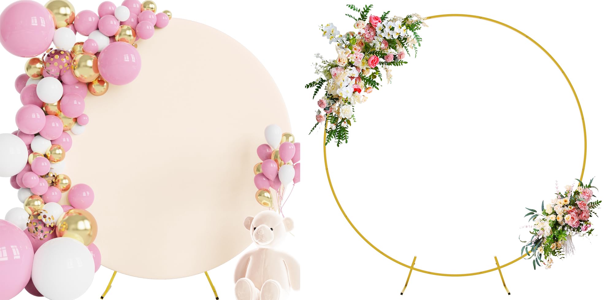 Wokceer 6.6FT Round Backdrop Stand and Arch Cover Bundle Beige Round Arch Covers with Buckles for Wedding Birthday Party