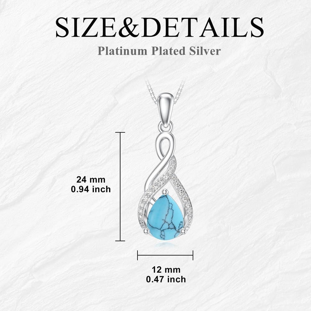 Aihpos Twisted Infinity Turquoise Necklaces for Women Platinum Plated Silver Teardrop Turquoise Pendant Necklace 18''-20'' - Image 5