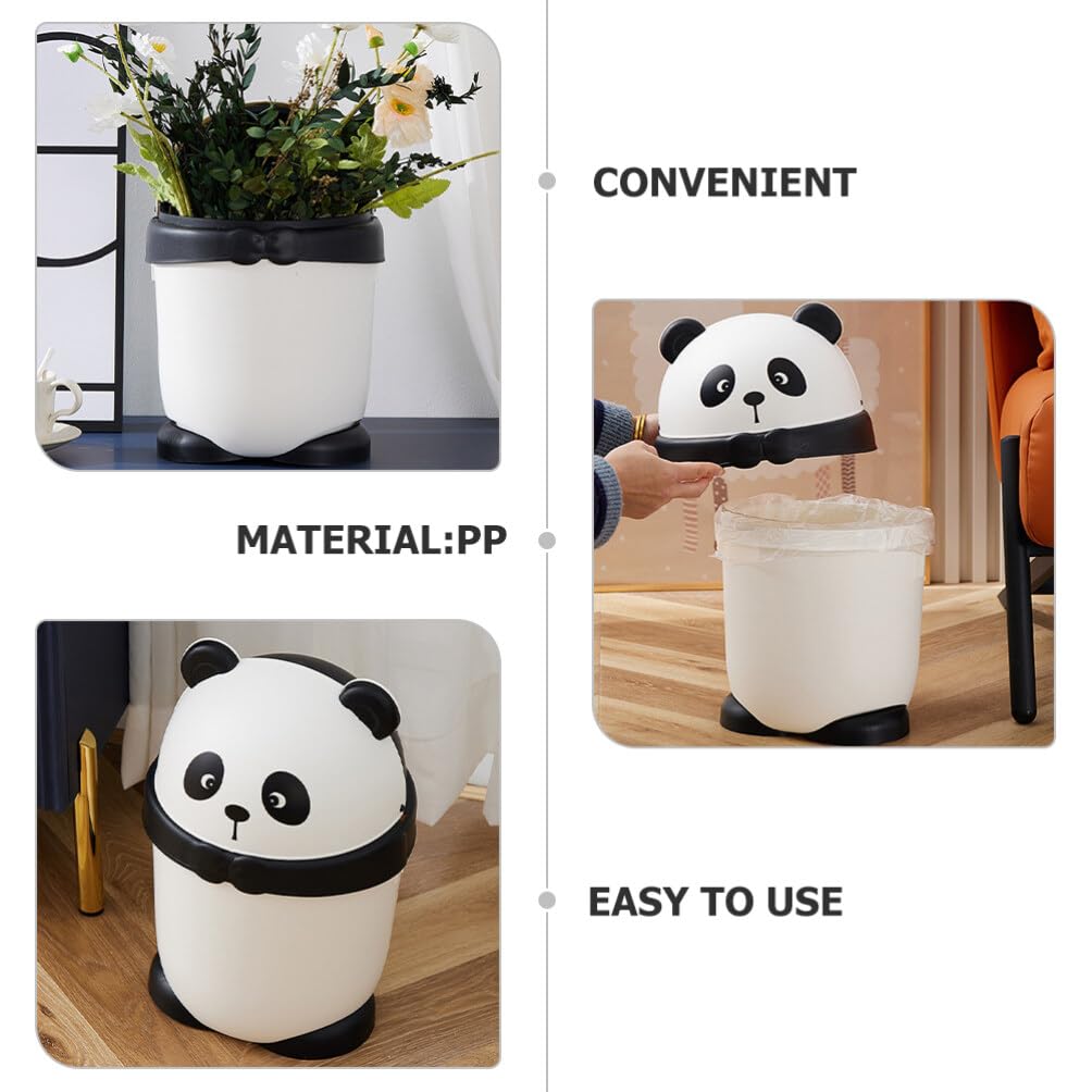 Luxshiny Niedlicher Mülleimer in Pandaform aus Pp mit Klappdeckel Moderner und Rustikaler Stil für Büro und Zuhause Kompakter Abfalleimer fürs Schlafzimmer