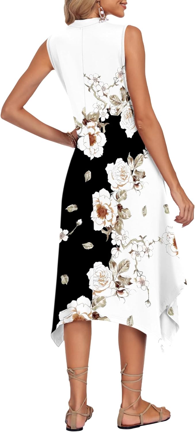 AUSELILY Summer Dresses for Women 2026 Casual Sleeveless Sundress Asymmetrical Hem Tank Midi Dress with Pockets - Image 4