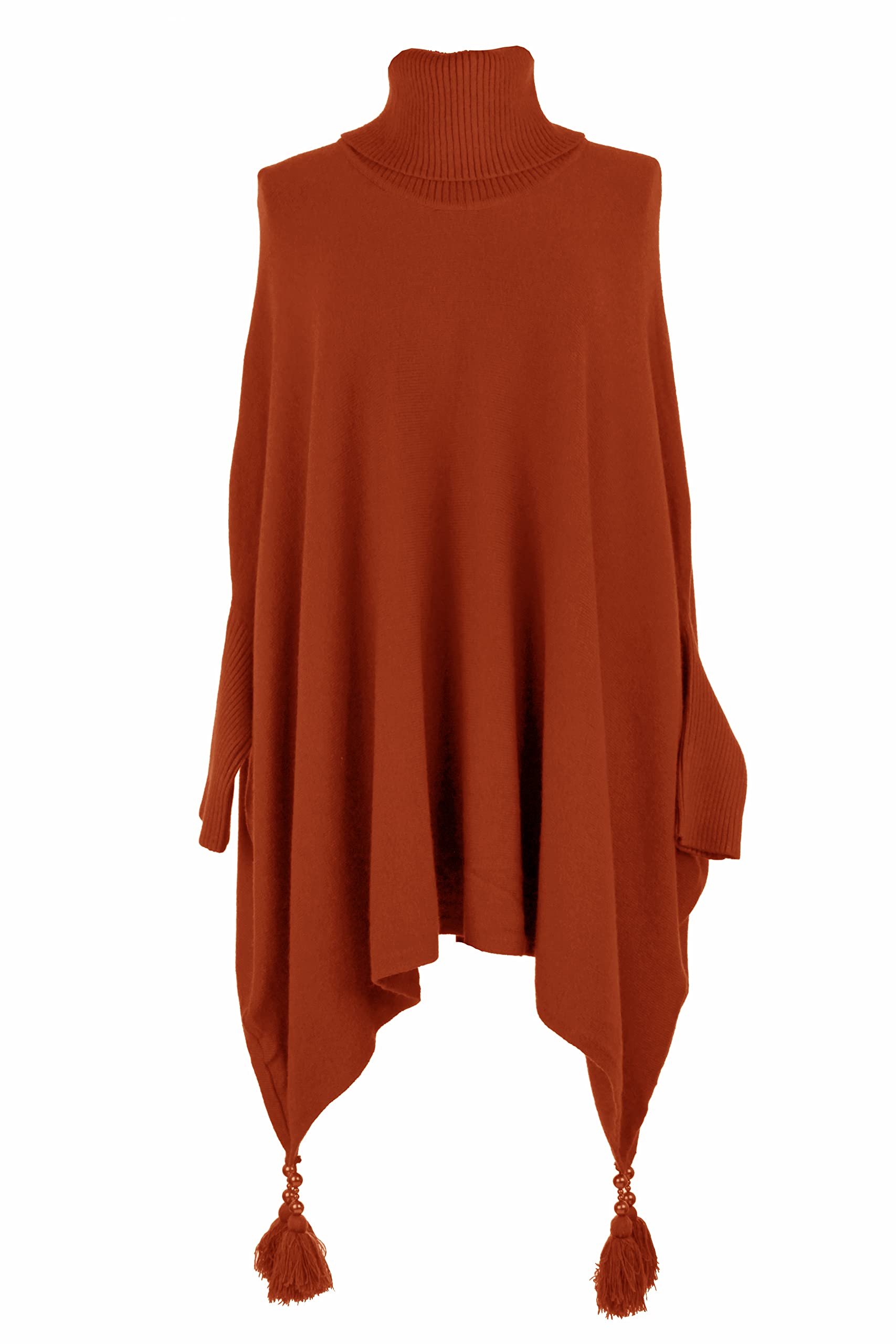 TEXTURELadies Womens Italian Lagenlook Batwing Polo Neck Long Sleeve Tassel  Hem Knit Poncho Jumper Sweater One Size Plus