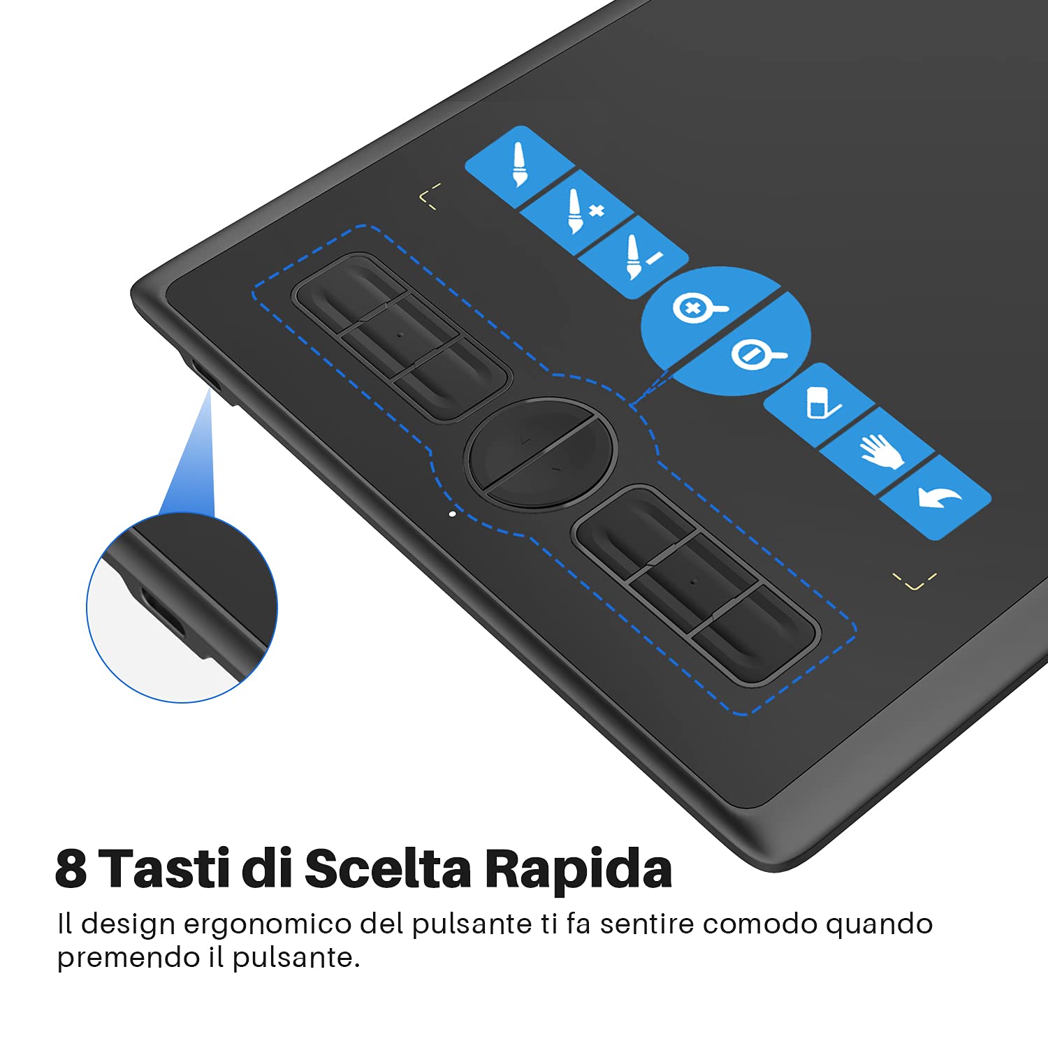 HUION Inspiroy H580X Tavoletta Grafica, 8 Tasti, 8192 Livelli Pressione | 8 x 5 Pollici Compatibile Android, Windows, Mac, Chrome OS, Stilo Senza Batteria, Ideale Dipingere, Ufficio