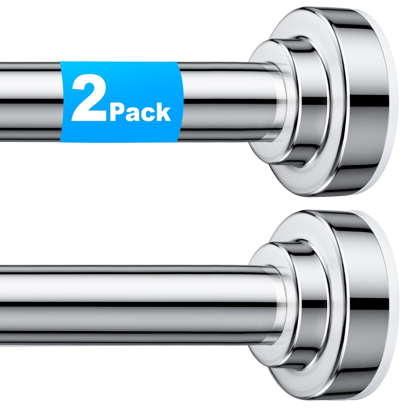 TEECK 2 Pack Shower Curtain Rod, 32-43 inch Adjustable Spring Tension Curtain Rod, Never Rust Anti-Slip Shower Curtain Rod for Bathroom, No Drilling, Never Collapse, Easy to Use, Silver