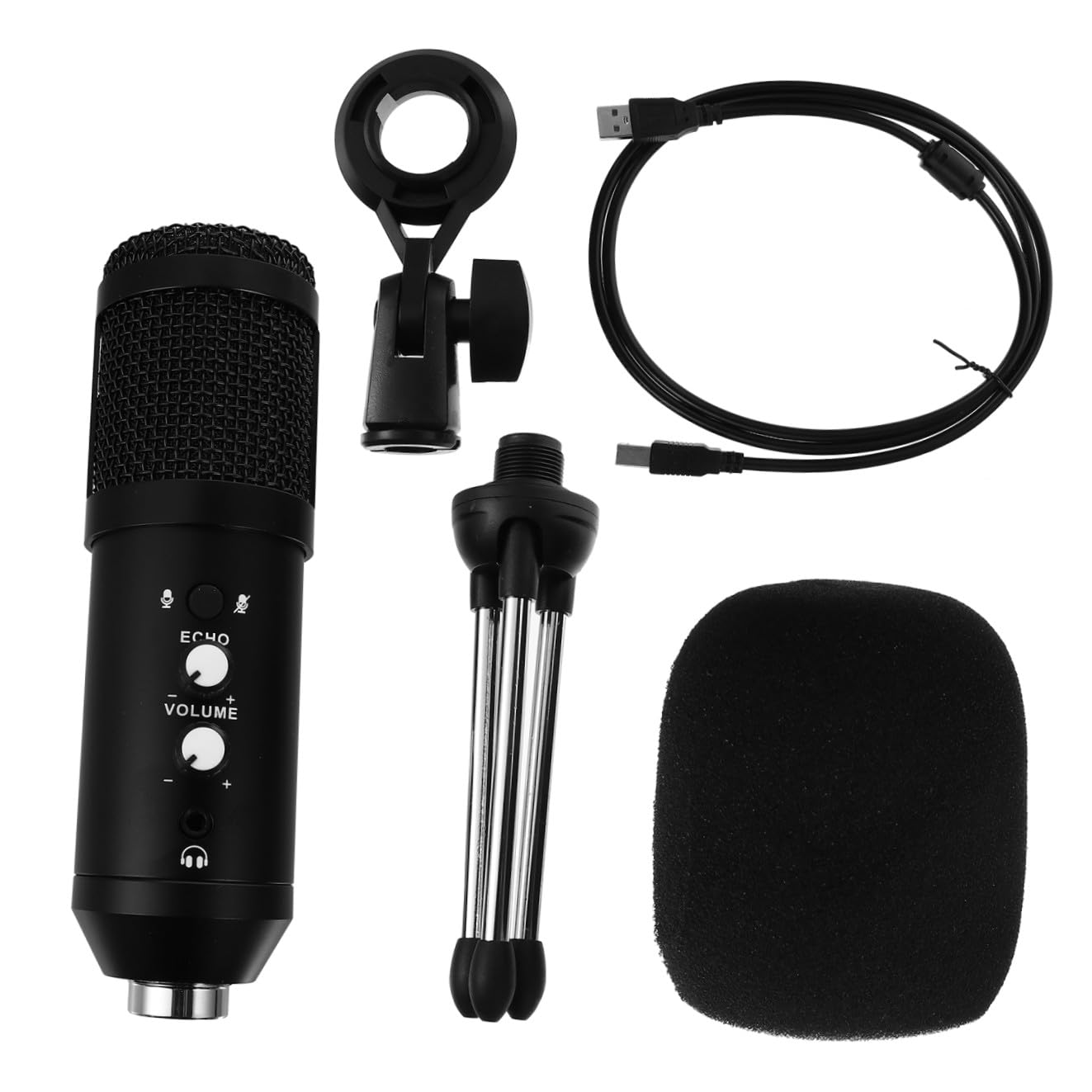 Microfono Condensatore USB Nero Cardioide per Streaming e PC