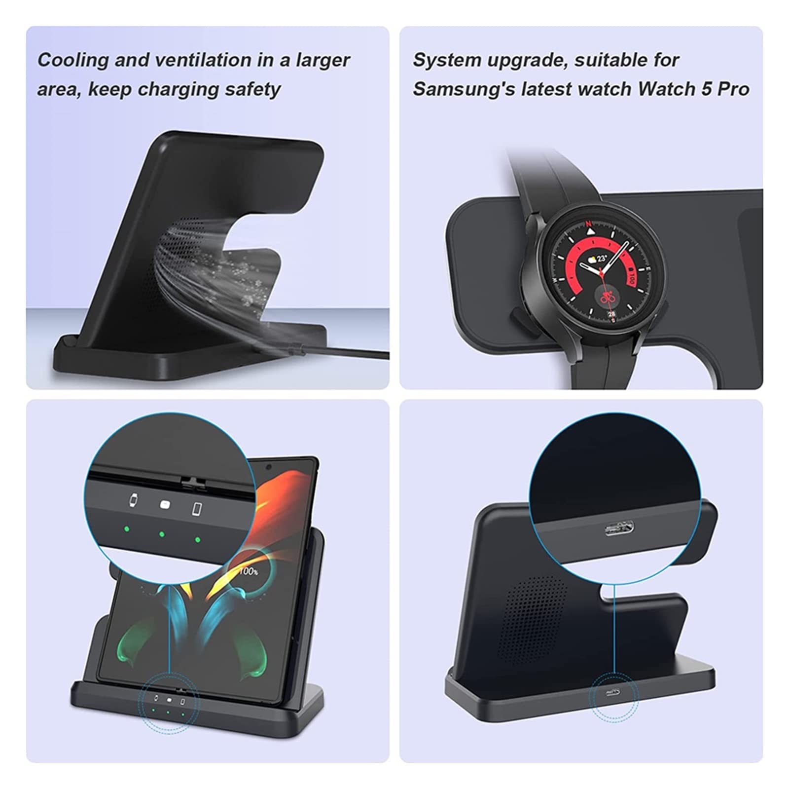 Support de Chargeur sans Fil, Support de Chargeur sans Fil 30W 3 en 1 for Support de Montre de Station d'accueil de Charge Rapide