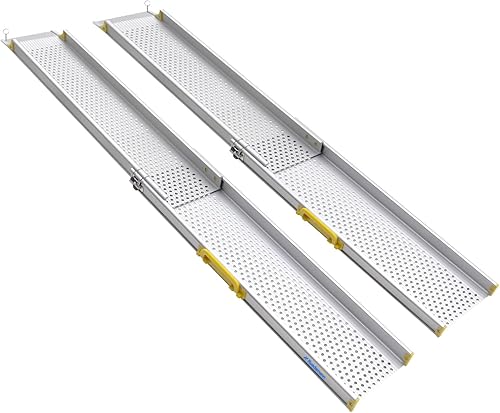 Miniatura 26 de Ruedamann Rampa portátil para silla de ruedas de 10 pies, capacidad de 600 libras por par, rampas de aluminio ajustables para sillas de ruedas